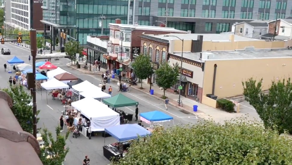 An aerial view of Fayette street in Conshohocken.