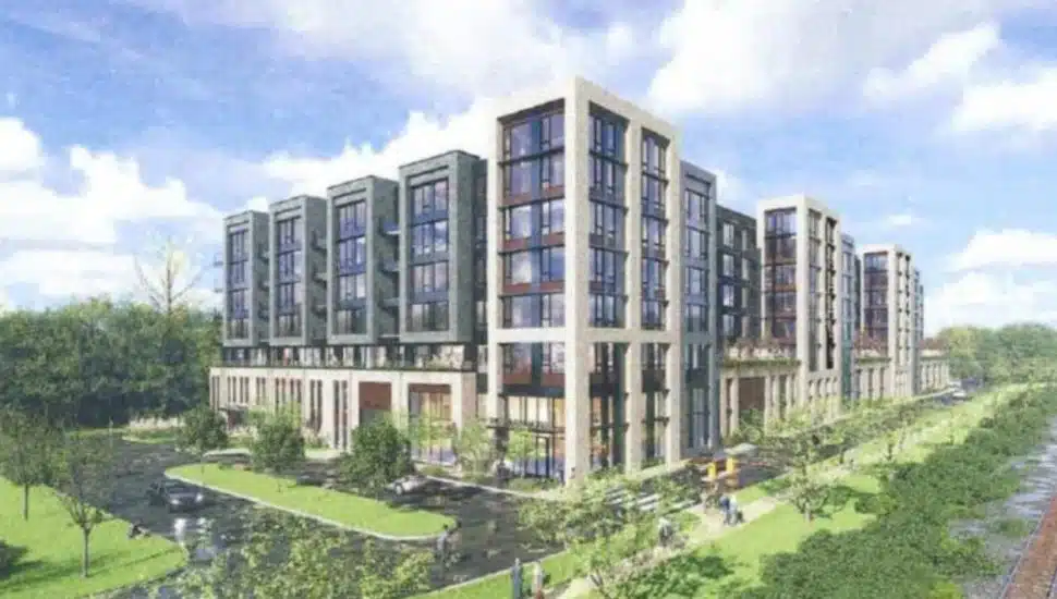A rendering of the proposed apartment building to be built in Conshohocken by Alterra Property Group.