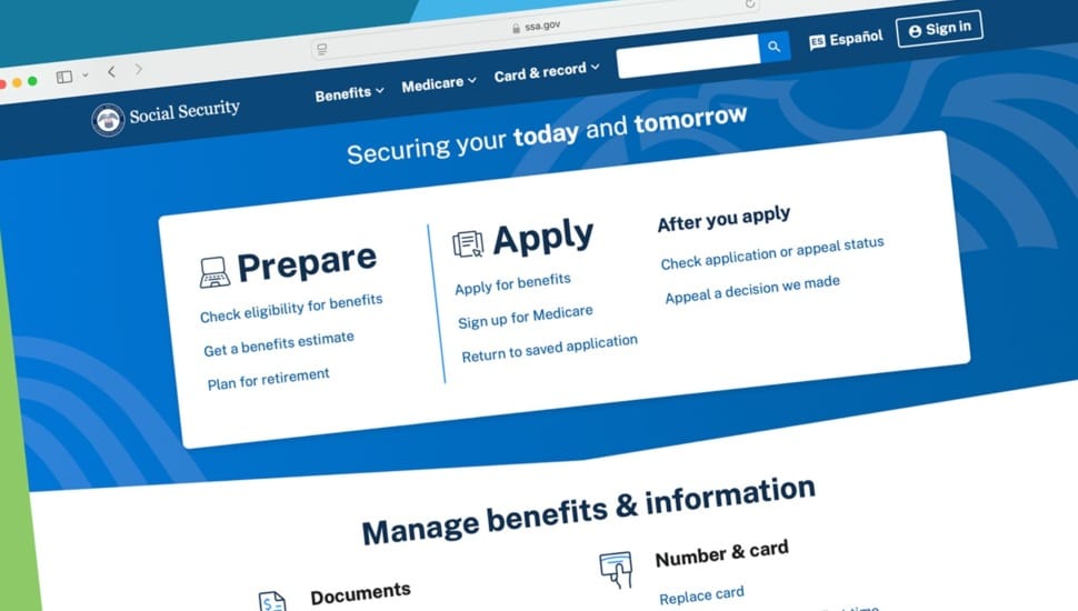 Screenshot of Social Security Disability benefits home page.