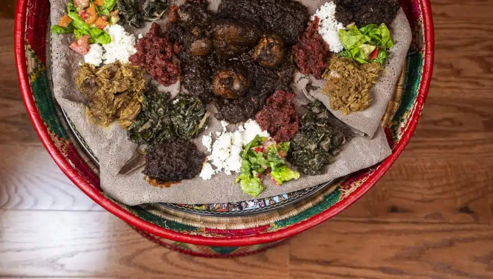 A plate of traditional Ethiopian food.