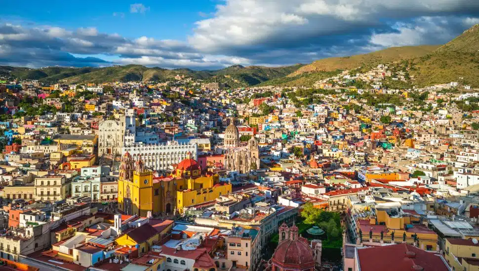 Scenery of guanajuato city with guanajuato cathedral in mexico