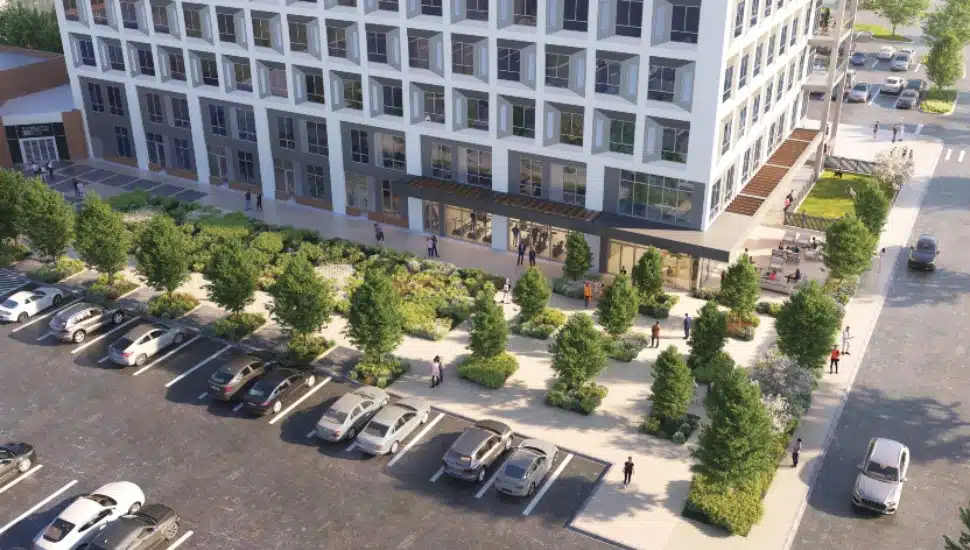 Rendering of an aerial view of the planned Monarq luxury apartments.