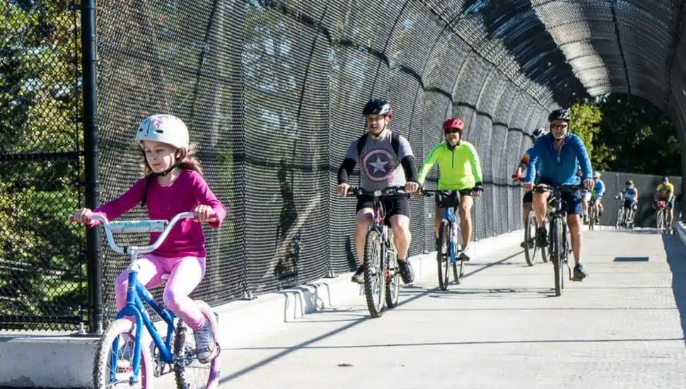 Cyclists on the Schuylkill River Greenway.