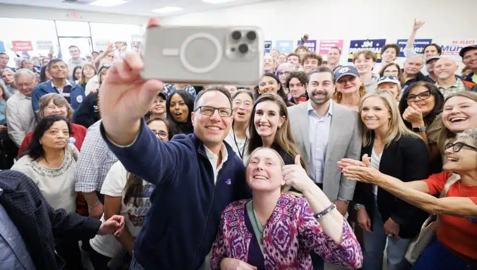 Josh Shapiro takes a selfie with constituents.