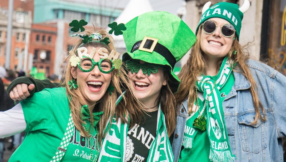 St. Patrick's Day parade attendees clad in green.