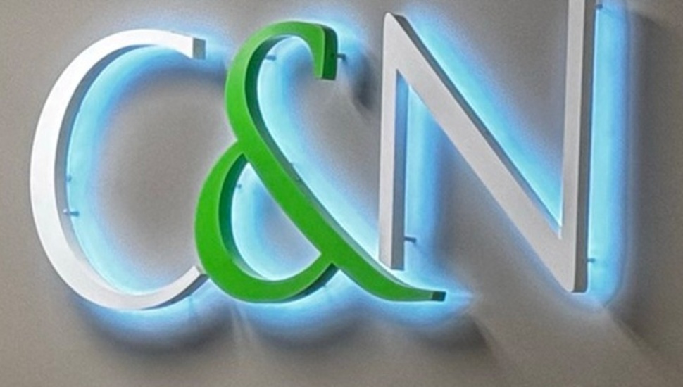 Bank signage with the letters C&N.