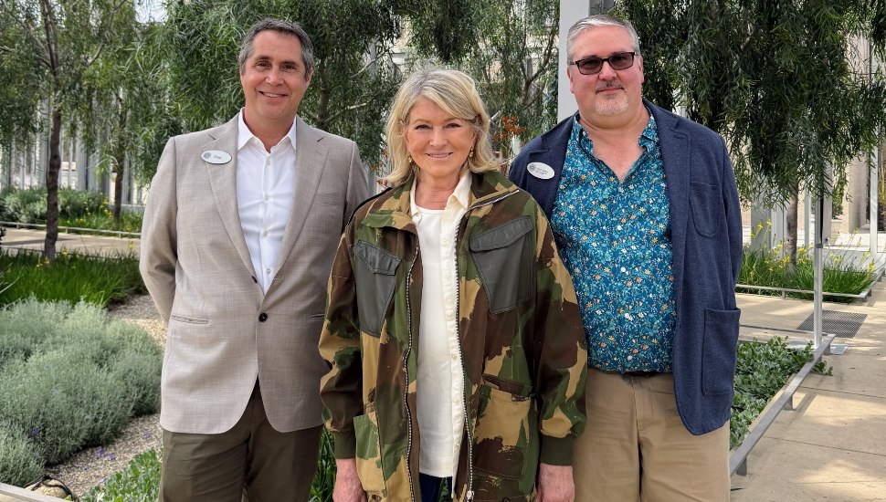 Martha Stewart with Longwood's Chad David and Jim Sutton in the gardens.