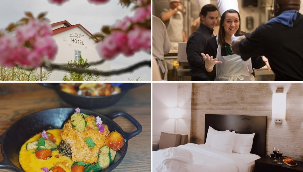 Collage of photos of spring corporate retreat activities.
