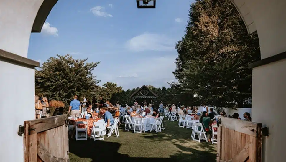 Outdoor reception at popular event venue.