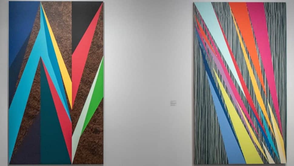 Two of Odili Donald Odita's bright, angular paintings.