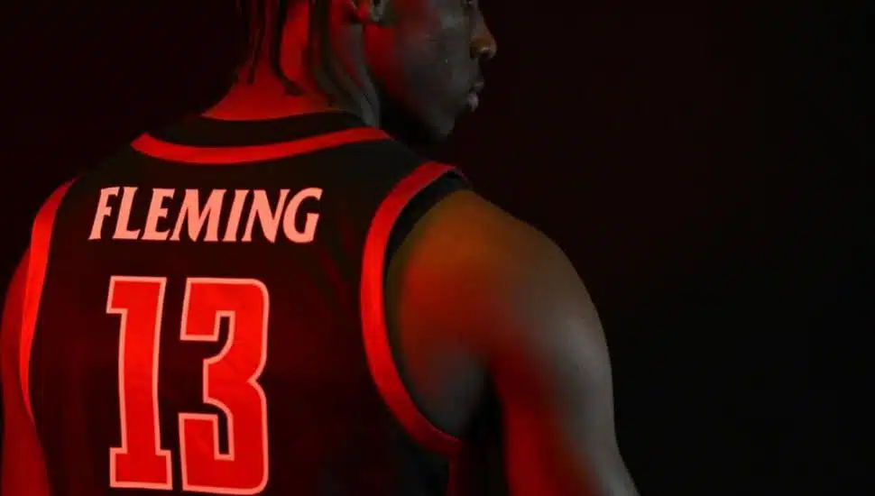 The back of Rasheer Fleming's #13 jersey.