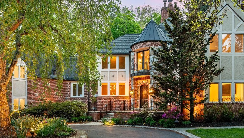 The exterior of the beautiful Bryn Mawr mansion at 1100 Green Valley Road.