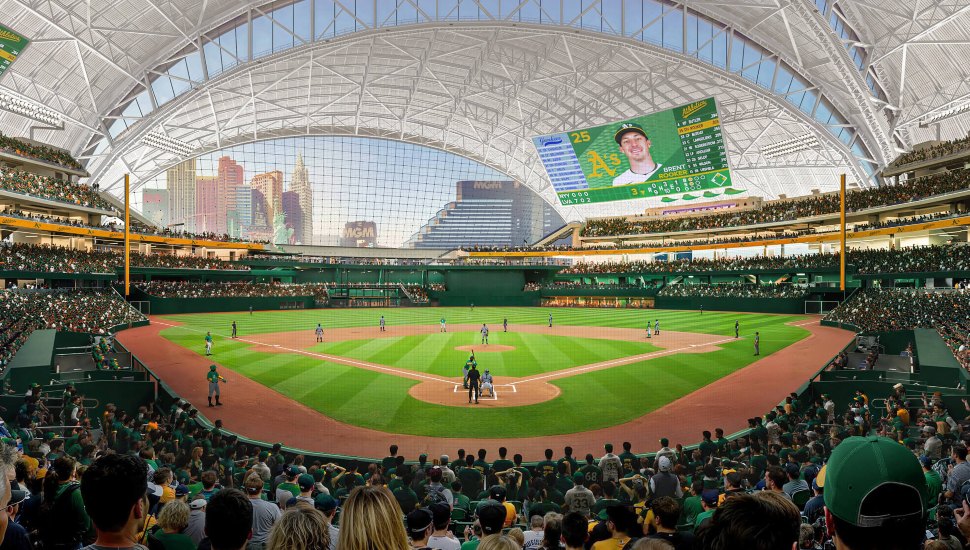 Athletics stadium with people in the crowd.