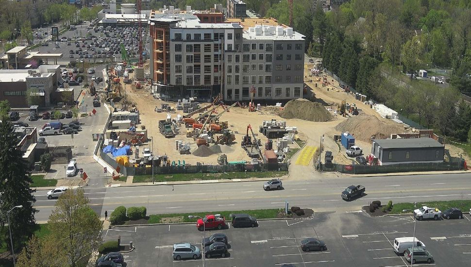 Aerial view of the Bala Cynwyd redevelopment construction site.