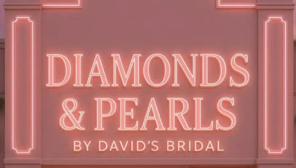 The neon marquee of the new Diamonds and Pearls boutique.