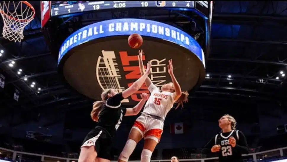 Grace Galbavy goes for a layup in the women's State Championship game.