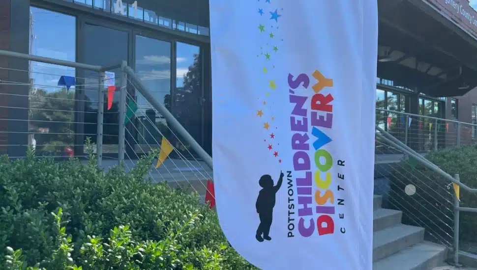 A banner outside the Pottstown Children’s Discovery Center.