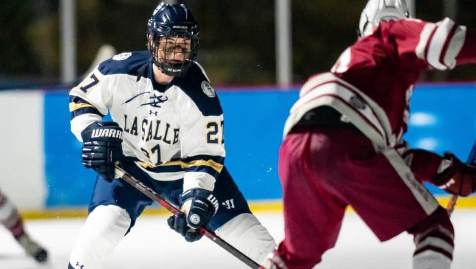 La Salle High School hockey player playing defense.