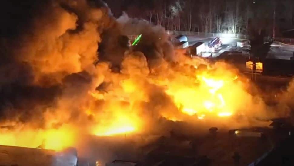 Aerial view of the SPS Technologies fire.