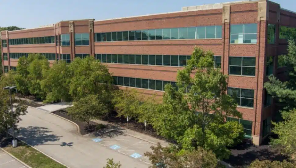 An aerial view of 400 Campus drive office buildings in Collegeville.
