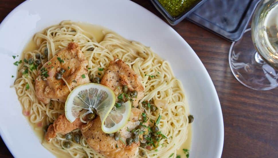 Chicken and pasta dish from Burtons Grill & Bar.
