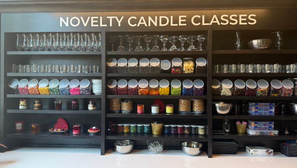 A wall of candle decor at Ardmore's Cork and Candles.