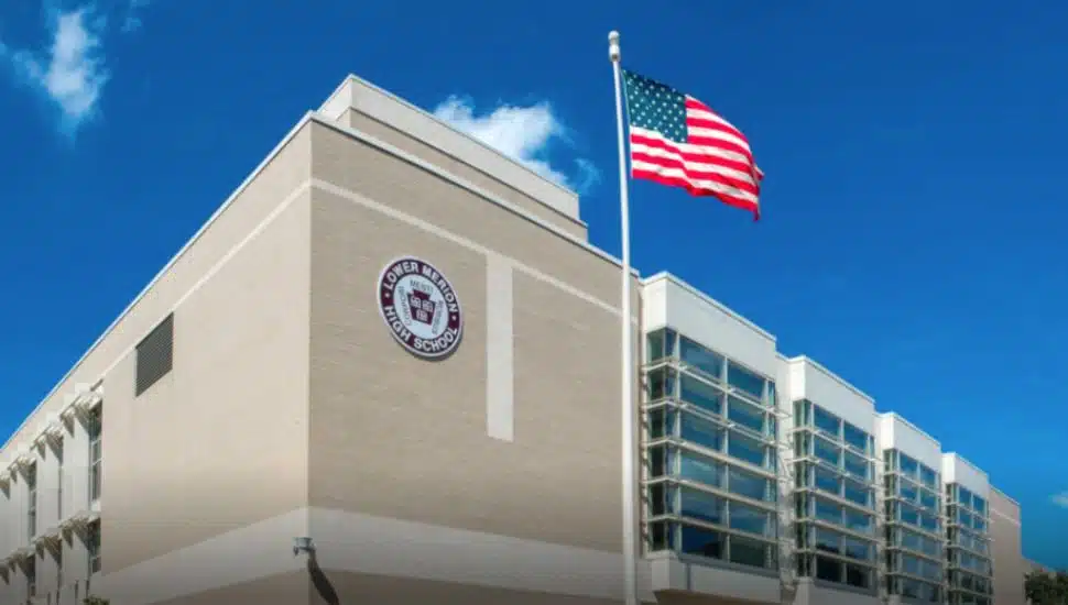 The facade of Lower Merion High School.