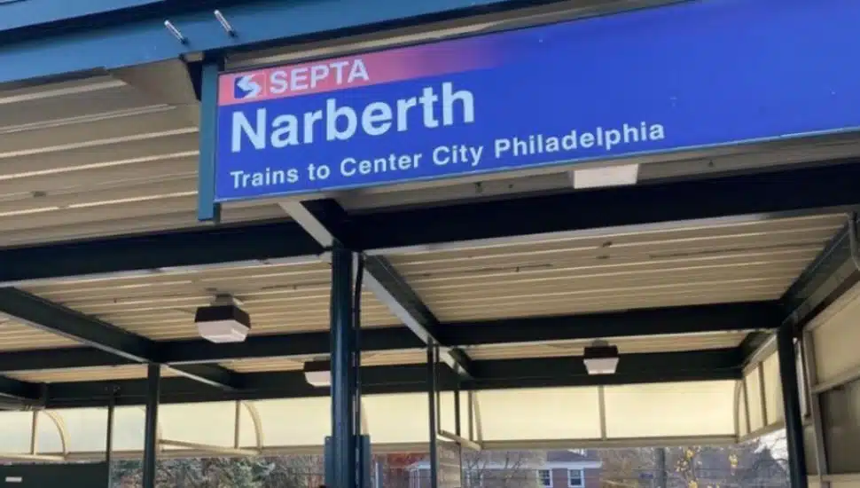 The sign above the Narberth train station.