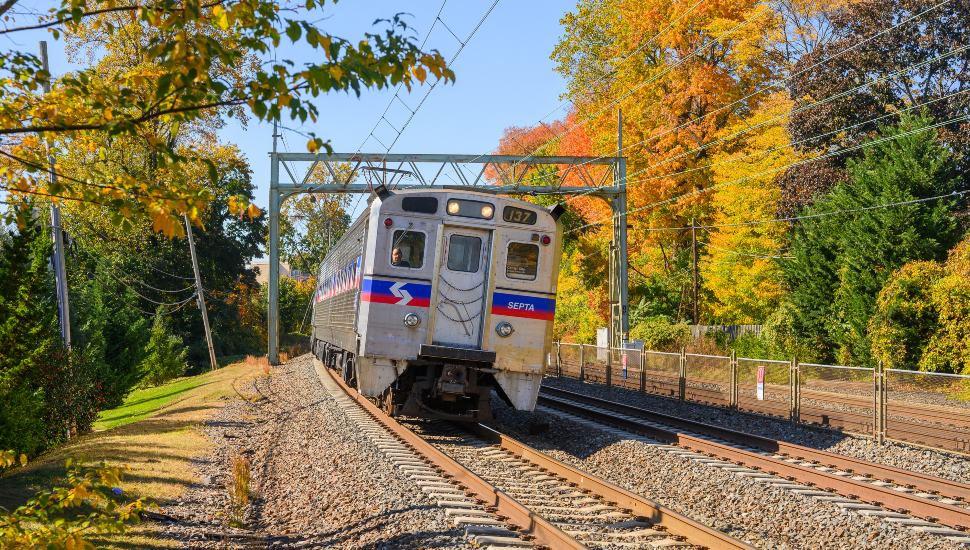 SEPTA train on route in the fall.