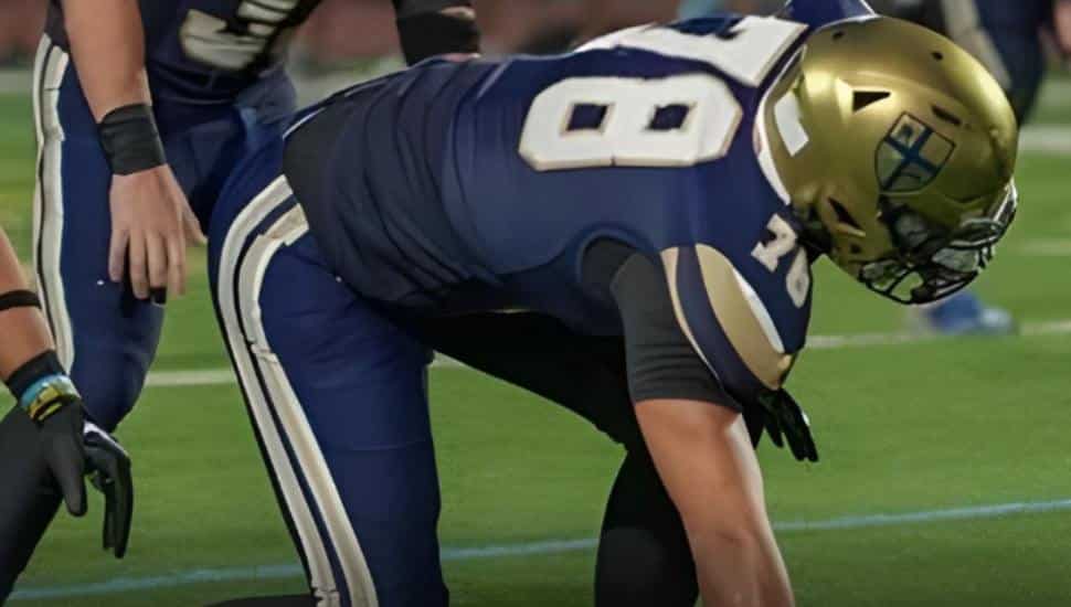 La Salle College High School's Grayson McKeogh lined up on the football field.