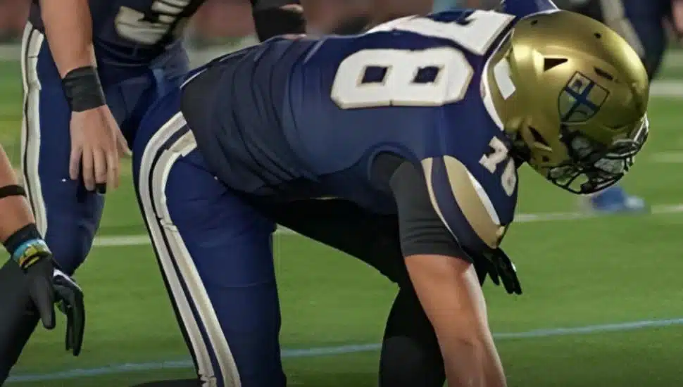 La Salle College High School's Grayson McKeogh lined up on the football field.