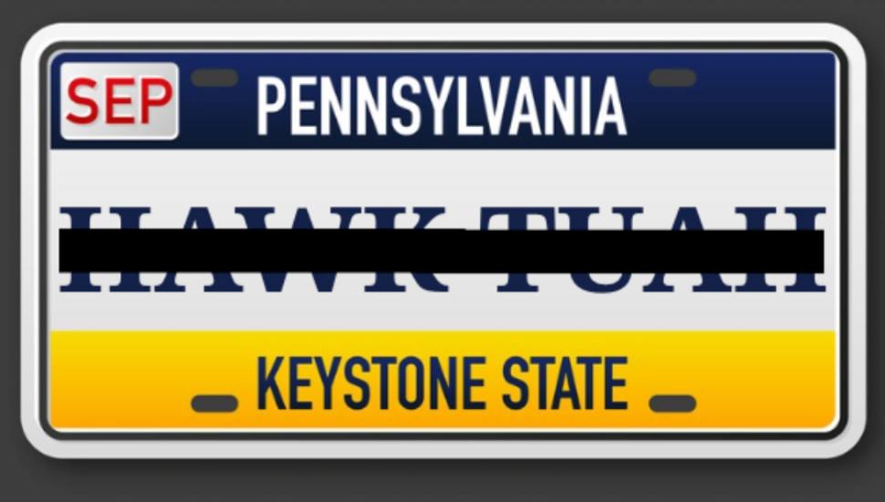 A Pennsylvania Vanity Plate with the words censored.