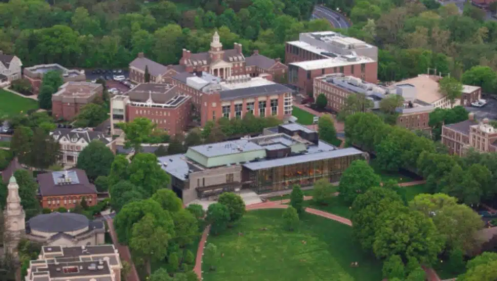 An aerial view of Lafayette College campus.