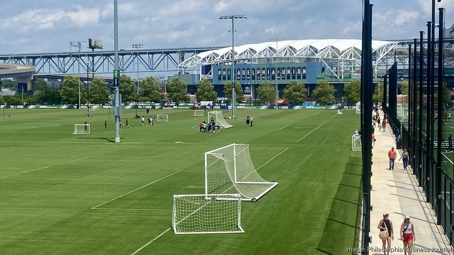An aerial view of the WSFS Bank Sportsplex at the Chester waterfront. Subaru Park is next to it on the right.