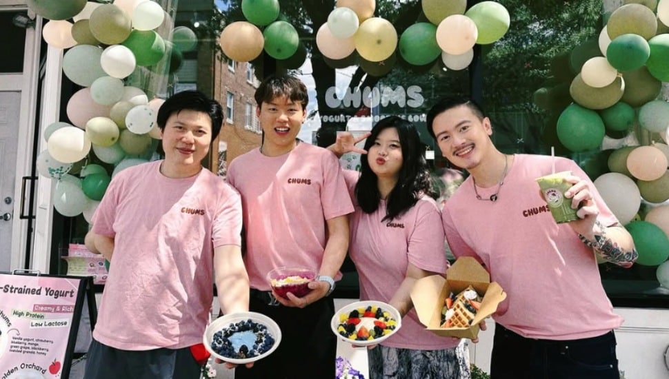 The staff at Chums Dessert in Ardmore celebrate their grand opening.