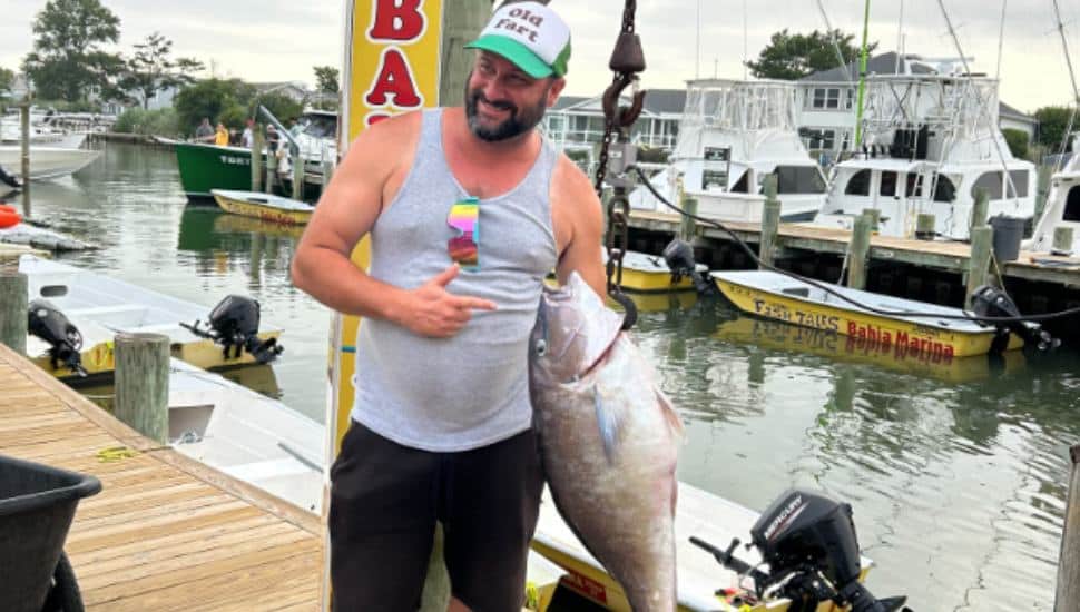Gilbertsville's Dominic Vuotto holds up his record-setting blueline tilefish.
