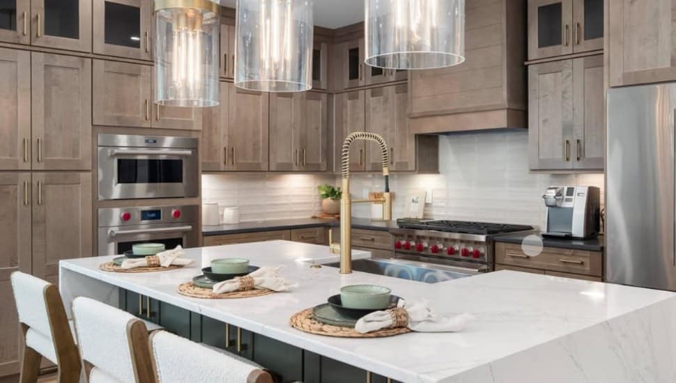 A kitchen in a Toll Brothers model home.