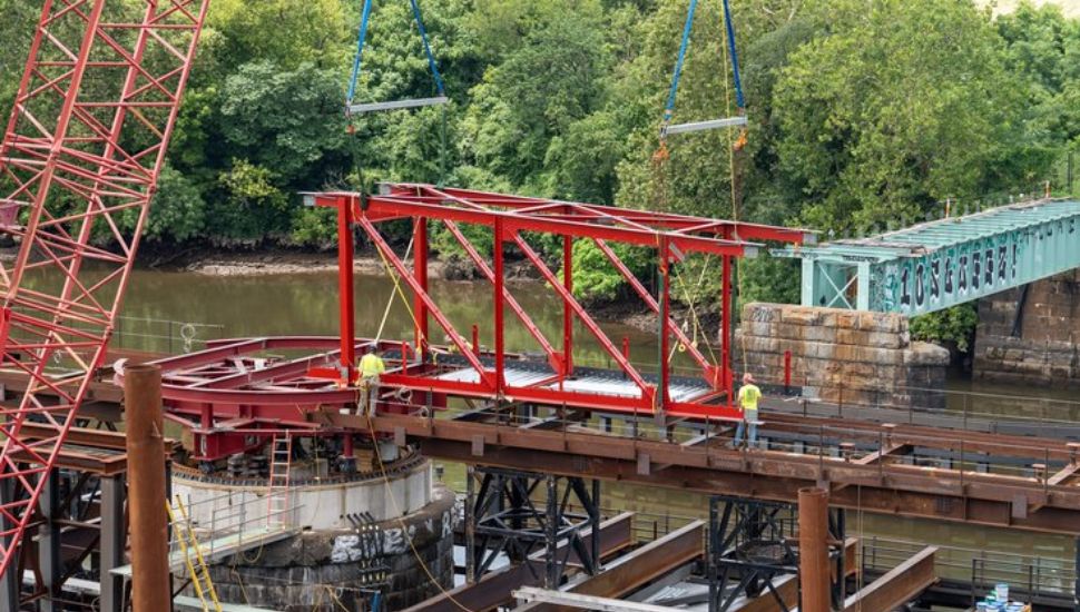 Schuylkill River swing bridge under construction.