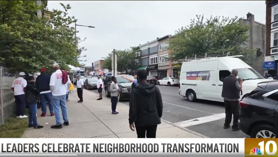 Community members at 52nd and Arch streets in West Philadelphia.