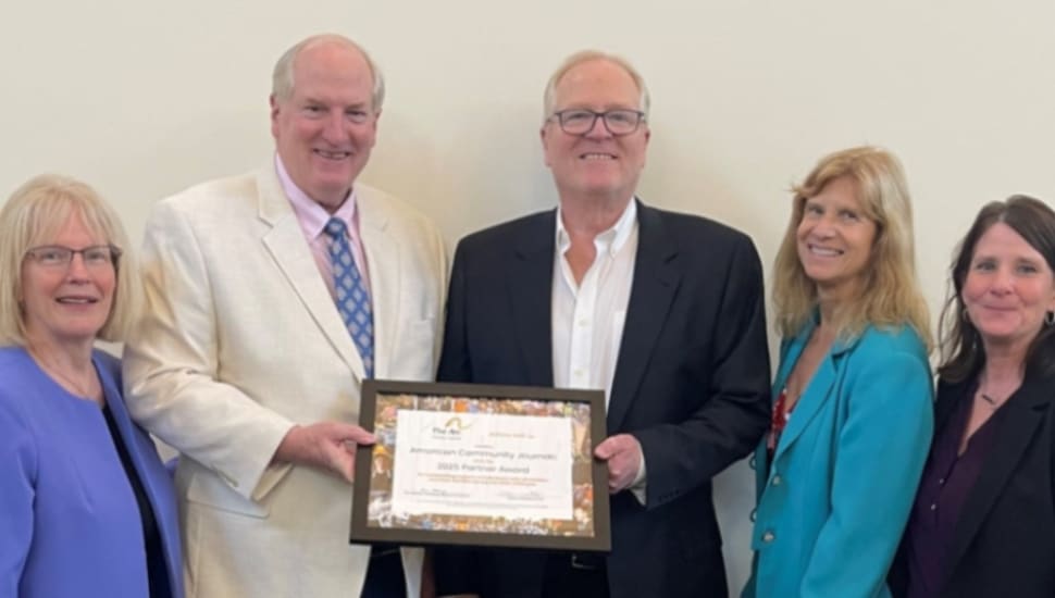 Pictured Left to Right: Arc CEO, Jeanne Meikrantz, Ken Knickerbocker, ACJ Publisher and CEO, Steve Knickerbocker, ACJ Vice President of Development, Lisa Albany, Arc BOD President and Arc COO Jen Strausser. Image via Arc of Chester County.