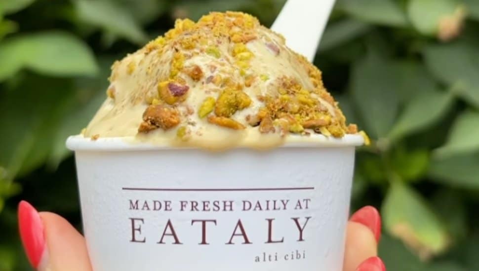 A cup of pistachio gelato from Eataly.