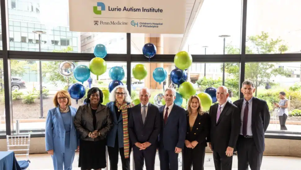 Jeffrey Lurie, Philadelphia Mayor Cherelle Parker and others at the unveiling of the Lurie Autism Institute.