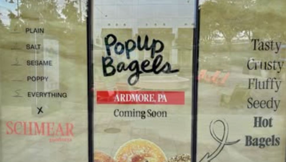 New signage on the window of Ardmore's forthcoming PopUp Bagels.