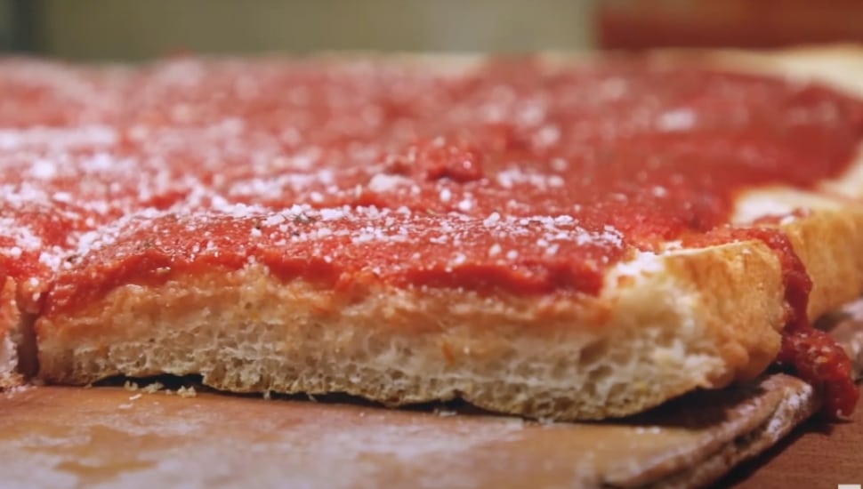 A close-up of a tomato pie.