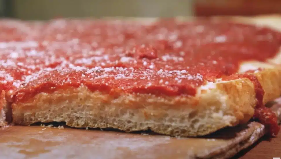 A close-up of a tomato pie.