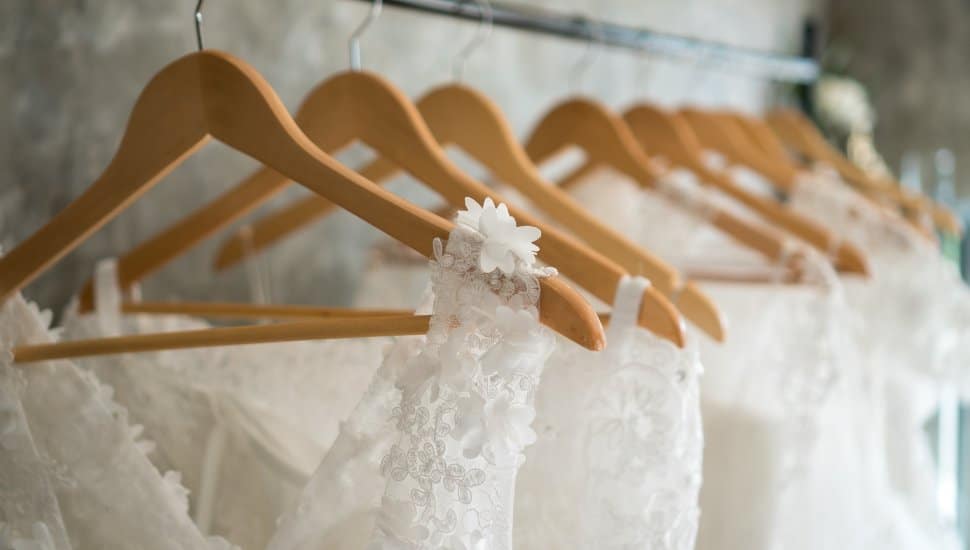 Beautiful wedding dresses on a hanger