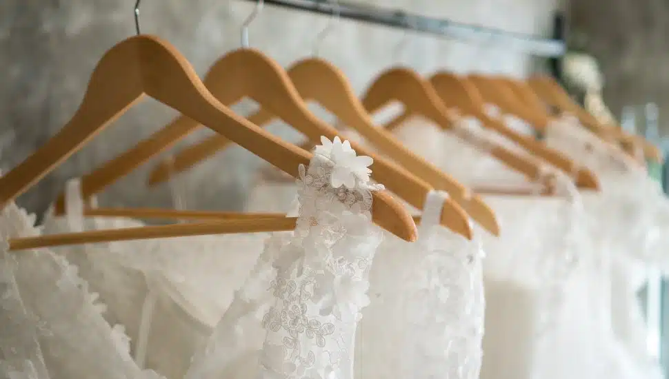 Beautiful wedding dresses on a hanger