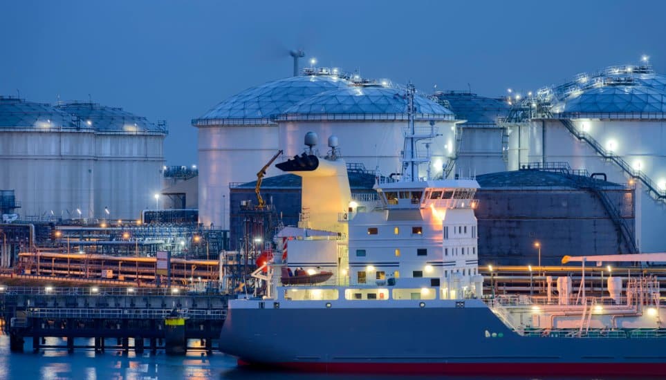 A liquified natural gas storage facility.