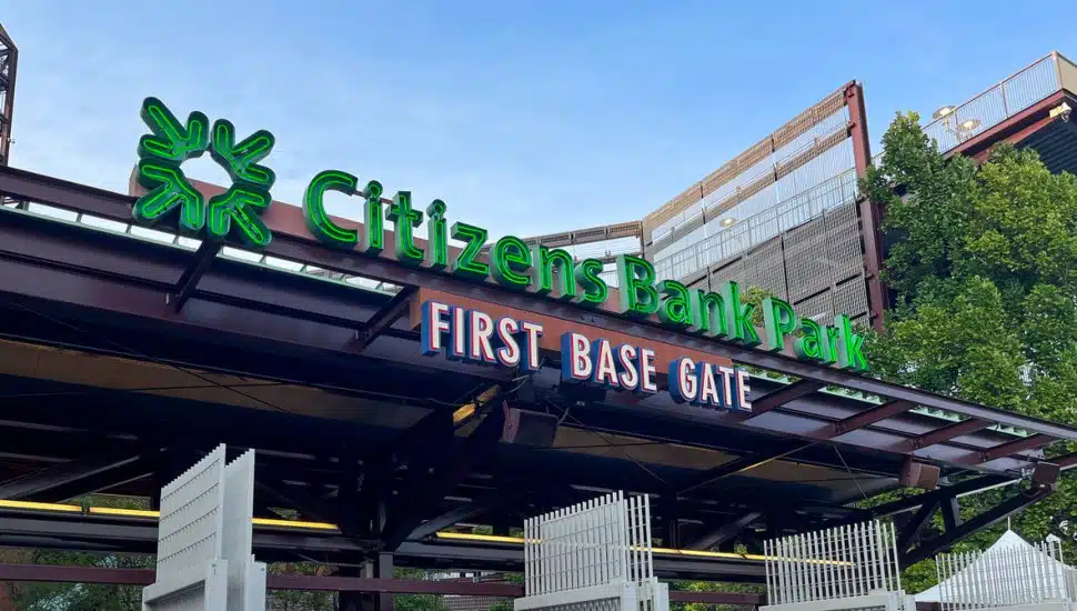 The Citizens Bank Park. The sign is green and white.