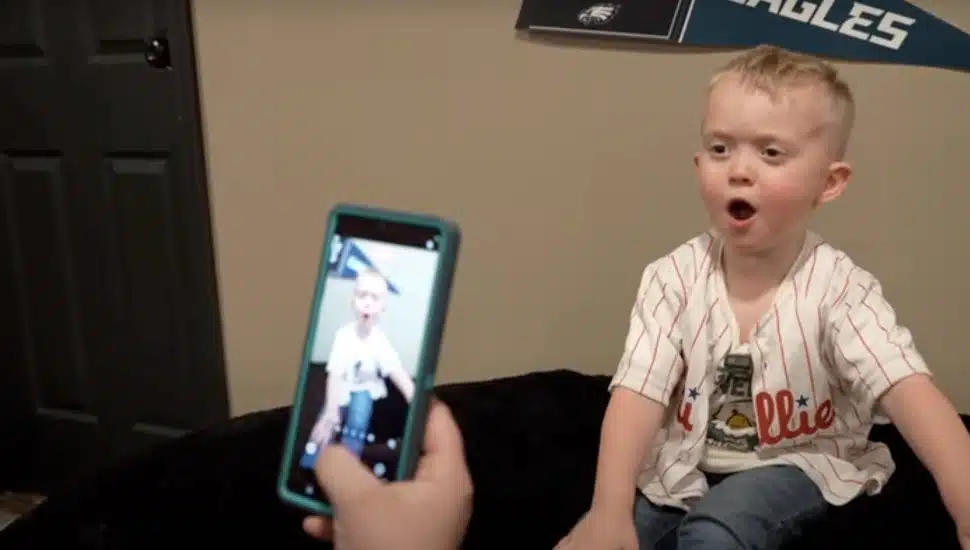 Cal's mother records him cheering on the Phillies.